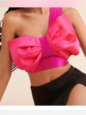 Asymmetrical Hot Pink Bow Crop Top